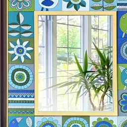 Creative Touch Blue & Green Printed Wooden Rectangular Shaped Wall Mirror-picture-25