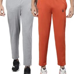 Vimal Jonney Grey Melange & Rust Cotton Lounge Pants - Pack of 2-picture-34
