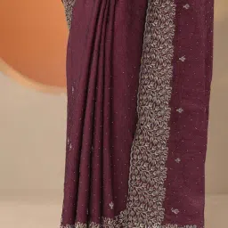 Libas Maroon Embroidered Saree With Unstitched Blouse image 5