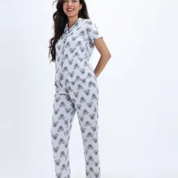 Zelocity By Zivame White Cotton Relaxed Fit Printed Night Suit image 3