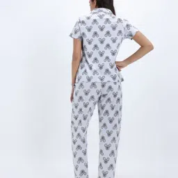 Zelocity By Zivame White Cotton Relaxed Fit Printed Night Suit image 2