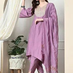 Sangria Women Sequined V-Neck A-Line Kurta With Dhoti Pants & Dupatta Set image 4