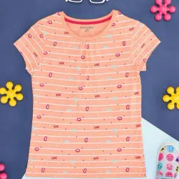Pantaloons Junior Peach Cotton Printed T-Shirt-image-74