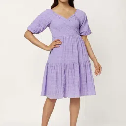 Honey by Pantaloons Purple Chequered A-Line Dress-image-51
