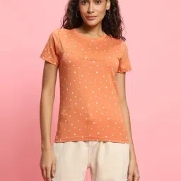 Forever 21 Peach Cotton Polka Dots T-Shirt-image-5