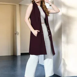 SFOTY Women Sleeveless Longline Button Shrug image 2