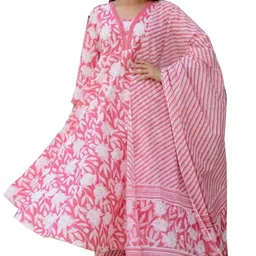 parthvi Women's Printed Cotton Anarkali Kurta & Pant With Dupatta Set image 1