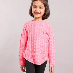Babyhug Full Sleeves Cable Knit Sweater - Light Pink-picture-11