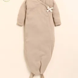 Cot & Candy Organic Cotton Knit Full Sleeves Solid Sleep Suit - Beige-picture-10