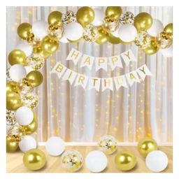 Bubble Trouble White Happy Birthday Decoration Items Kit Set for Kids Girls Boy Party Fabric Net Curtain Balloons Special Decorate Balloon Set With Net Curtain & Led Light | Decoration Kit - Pack of 51-picture-10