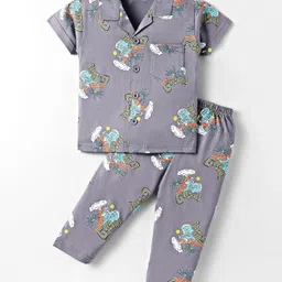 Evimo Single Jersey Knit Half Sleeves Night Suit With Beach Theme Print - Royal Blue-picture-26
