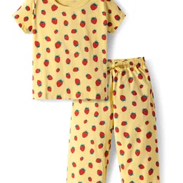Pine Kids Cotton Half Sleeves Capri Nightsuit with Strawberry Print - Yellow-picture-17