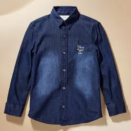 PURPLE UNITED KIDS Denim Woven Full Sleeves Mild Washed Shirt - Dark Blue-picture-27