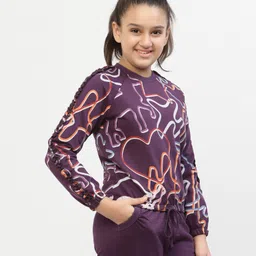 Spunkies Cotton Knit Full Sleeves Heart & Printed Printed Light Winter Sweatshirt - Violet-image-19