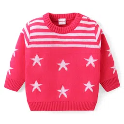 Babyhug Knitted Full Sleeves Sweater Set with Star & Striped Design - Dark Pink image 2