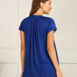 Zelena Viscose Half Sleeves Solid Extra Stretchable Maternity Top With Concealed Zipper Nursing Access - Blue image 3