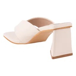 Shoetopia Solid Mules Heel Sandals - Cream image 3