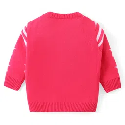 Babyhug Knitted Full Sleeves Sweater Set with Star & Striped Design - Dark Pink image 3