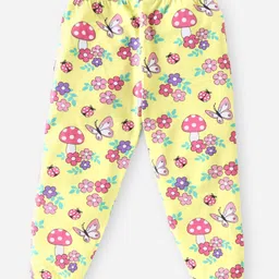 Babyhug Cotton Knit Full Length Lounge Pant with Floral & Butterfly Print - Multicolour image 3