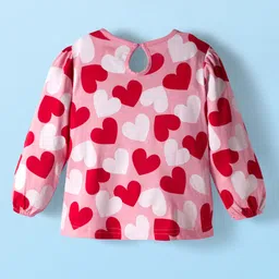 Babyhug 100% Cotton Knit Full Sleeves T-Shirts with Text Apple & Heart Print Pack of 3 - White Pink & Red image 3