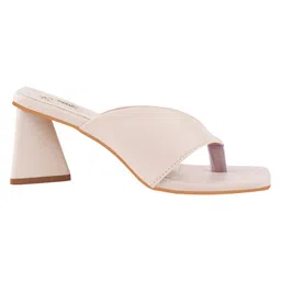 Shoetopia Solid Mules Heel Sandals - Cream image 4
