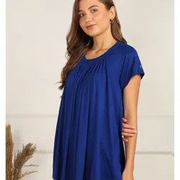 Zelena Viscose Half Sleeves Solid Extra Stretchable Maternity Top With Concealed Zipper Nursing Access - Blue image 5