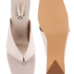 Shoetopia Solid Mules Heel Sandals - Cream image 5