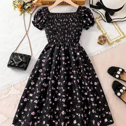 ethit Floral Print Puff Sleeve Fit & Flare Midi Dress-picture-21