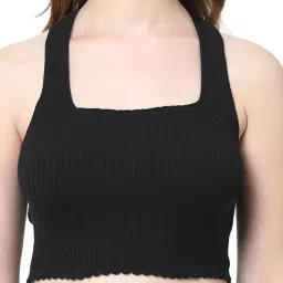 Kalt Black Self Design Crop Top image 5