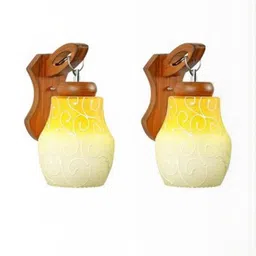 Somil Premium Designer Glass Wall / Night Lamp Elegant & Stylish Dcor Accent for Modern Interiors, color- Yellow, White, Size:- 21 X 25 X 30.5 CM-image-99