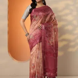 Libas Peach Floral Print Saree With Unstitched Blouse-picture-14