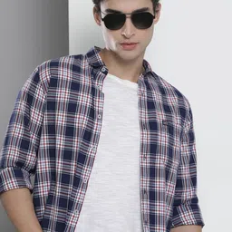The Indian Garage Co Men Navy Blue & White Checked Casual Shirt-picture-27