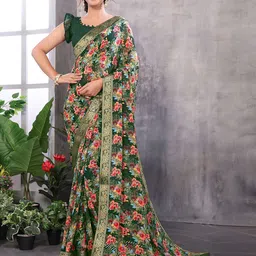 KALINI Floral Printed Woven Design Zari Saree-image-89