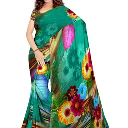 SHIVAM FABRICS Floral Poly Georgette Saree image 1