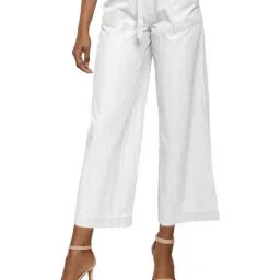 PATRORNA White High Rise Straight Fit Paperbag Culottes Trousers-picture-18