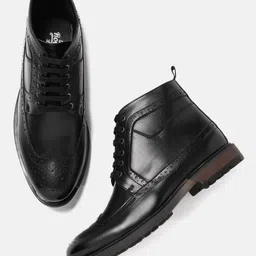 Roadster Men Black Solid Synthetic Leather Mid-Top Flat Boots-picture-35