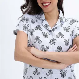 Zelocity By Zivame White Cotton Relaxed Fit Printed Night Suit image 5