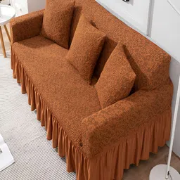 HOKIPO Brown Self Design Stretchable 3 Seater Sofa Cover With Arms image 2