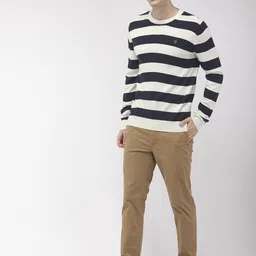 Raymond Men Navy Blue & White Striped Pullover Sweater image 5
