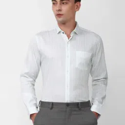 Peter England White Cotton Slim Fit Striped Shirt-image-37