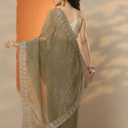 Libas Green Embellished Saree With Unstitched Blouse image 2