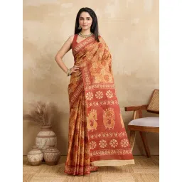 SHANVIKA Orange Cotton Printed Saree Without Blouse Piece-picture-21