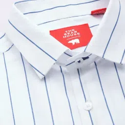 The Bear House White Slim Fit Striped Cotton Shirt image 4