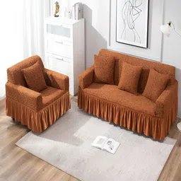 HOKIPO Brown Self Design Stretchable 3 Seater Sofa Cover With Arms image 5
