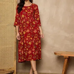 TANISHA Women Floral Printed Maternity Round Neck Fit & Flare Midi Dress-picture-48