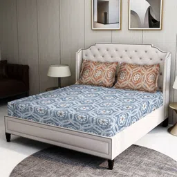 BOMBAY DYEING Blumen Blue Floral 104 TC Pure Cotton Double Bedsheet With 2 Pillow Covers-image-66