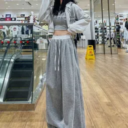 Outzidr Contrast Band High-Waisted Baggy-Fit Korean Pants-picture-21