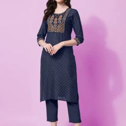 MIRCHI FASHION Navy Embellished Straight Kurta-picture-6