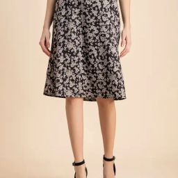 Moomaya Black & Off White Floral Print Skirt-picture-16