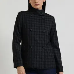 Fablestreet Black Tweed Checked Blazer-image-99